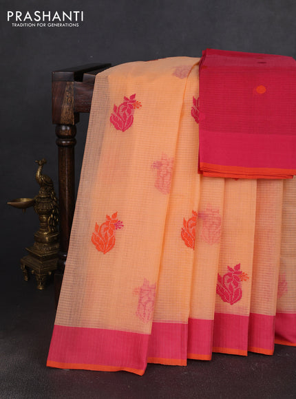 Handloom kota saree pale orange and pink with floral thread woven buttas and simple border