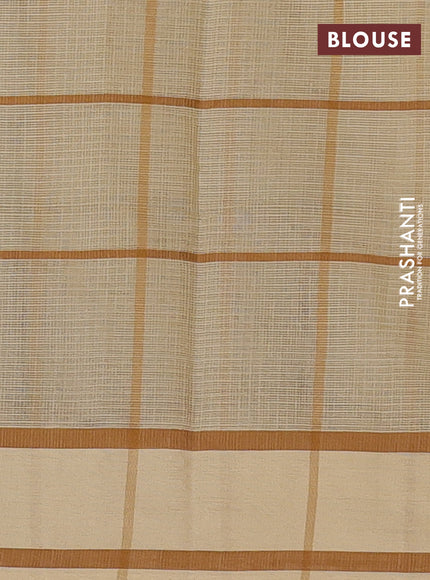 Handloom kota saree beige and dark sandal with allover checks & thread buttas and rettapet border