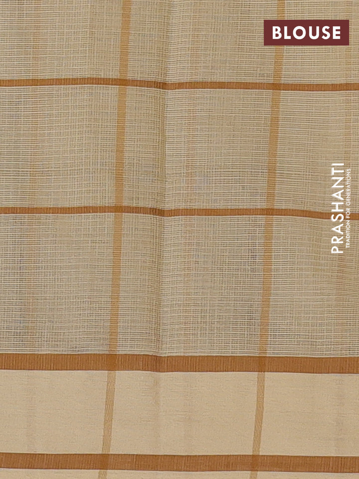 Handloom kota saree beige and dark sandal with allover checks & thread buttas and rettapet border