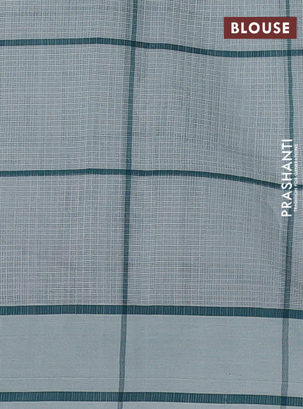 Handloom kota saree pastel blue shade and peacock green with allover checks & thread buttas and rettapet border