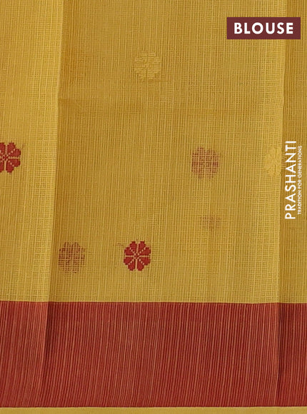 Handloom kota saree sandal and mustard yellow maroon with floral thread woven buttas and simple border