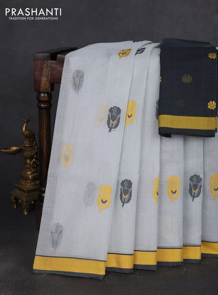 Handloom kota saree pastel grey and elephant grey with floral thread woven buttas and simple border