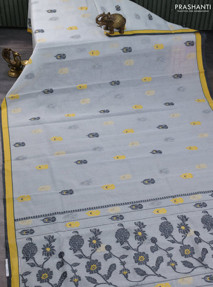 Handloom kota saree pastel grey and elephant grey with floral thread woven buttas and simple border
