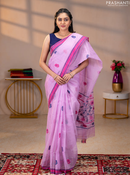 Handloom kota saree mild lavender and pink with floral thread woven buttas and rettapet border