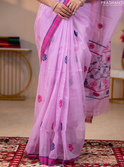 Handloom kota saree mild lavender and pink with floral thread woven buttas and rettapet border