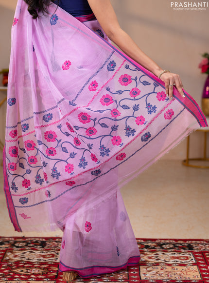 Handloom kota saree mild lavender and pink with floral thread woven buttas and rettapet border