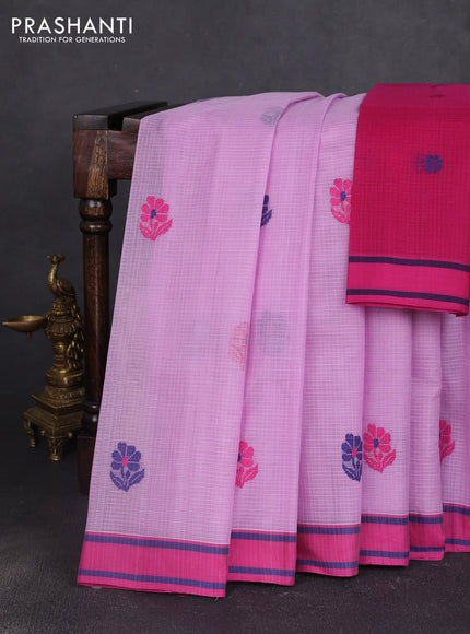 Handloom kota saree mild lavender and pink with floral thread woven buttas and rettapet border