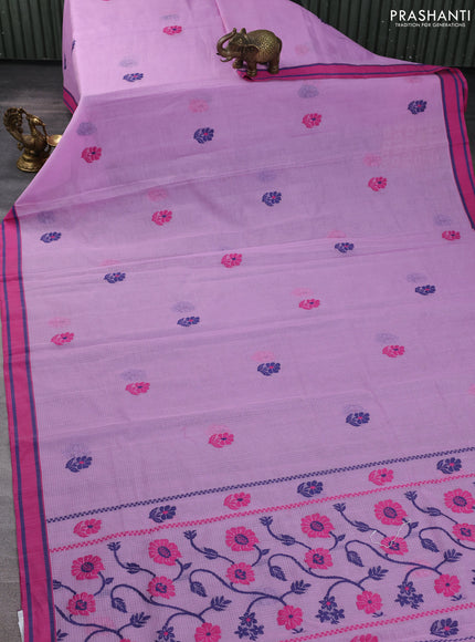 Handloom kota saree mild lavender and pink with floral thread woven buttas and rettapet border