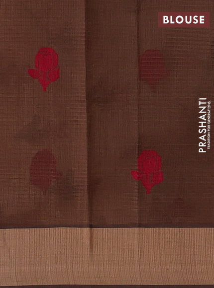 Handloom kota saree sandal and brown with floral thread woven buttas and rettapet border