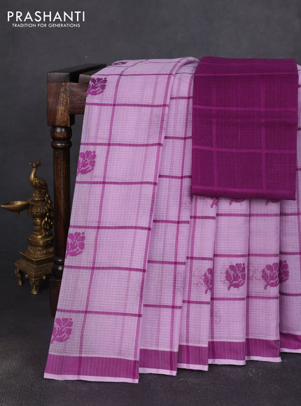 Handloom kota saree lavender and purple with allover checks & thread buttas and simple border