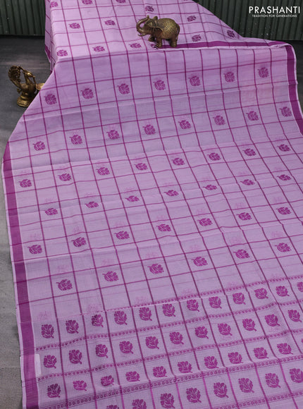 Handloom kota saree lavender and purple with allover checks & thread buttas and simple border