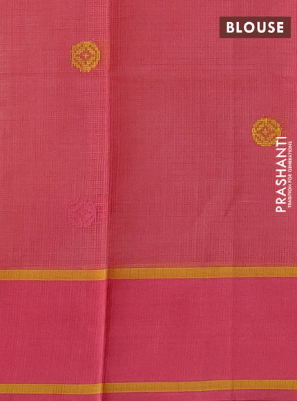 Handloom kota saree pale orange and peach pink with floral thread woven buttas and rettapet border