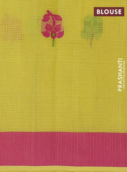 Handloom kota saree yellow and pink with thread woven buttas and simple border