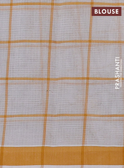 Handloom kota saree off white and mustard yellow with allover checks & thread buttas and simple border