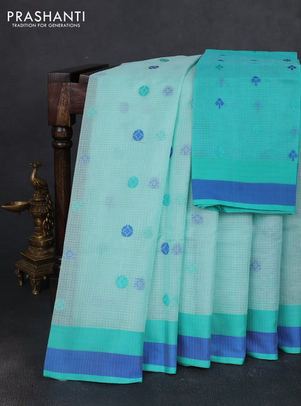 Handloom kota saree teal blue and teal green blue with thread woven buttas and simple border