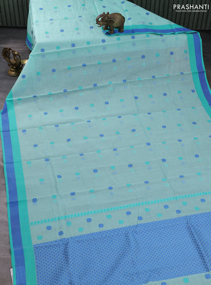 Handloom kota saree teal blue and teal green blue with thread woven buttas and simple border