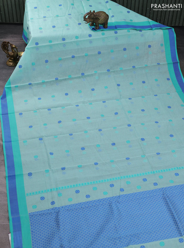 Handloom kota saree teal blue and teal green blue with thread woven buttas and simple border