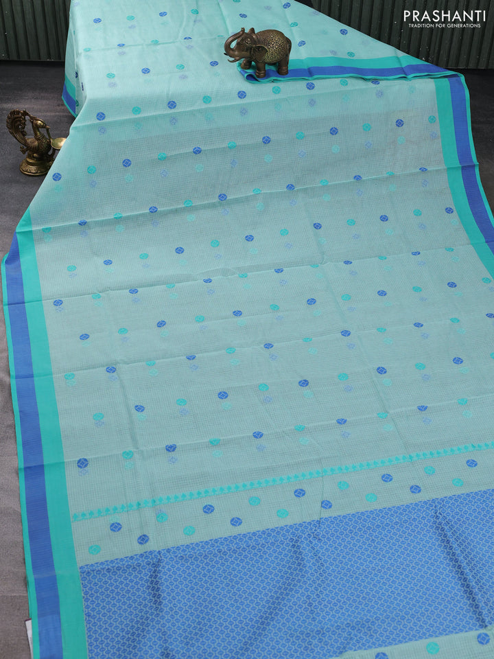Handloom kota saree teal blue and teal green blue with thread woven buttas and simple border
