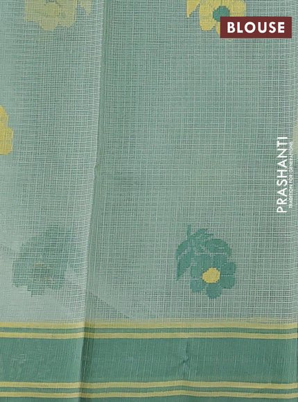 Handloom kota saree pastel green and green with floral thread woven buttas and rettapet border