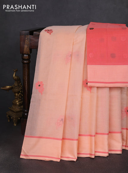 Handloom kota saree pale orange and peach shade with floral thread woven buttas and rettapet border