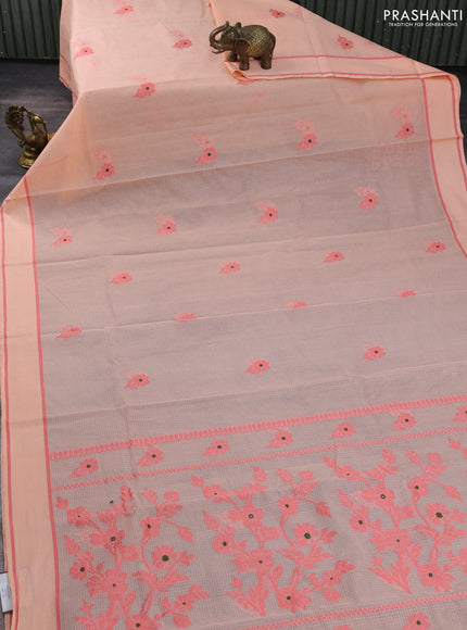Handloom kota saree pale orange and peach shade with floral thread woven buttas and rettapet border