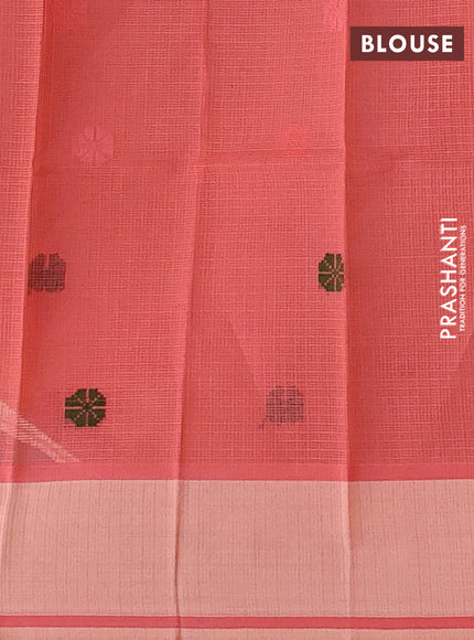 Handloom kota saree pale orange and peach shade with floral thread woven buttas and rettapet border