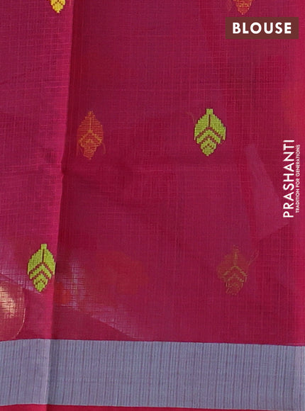Handloom kota saree grey and pink with floral thread woven buttas and simple border