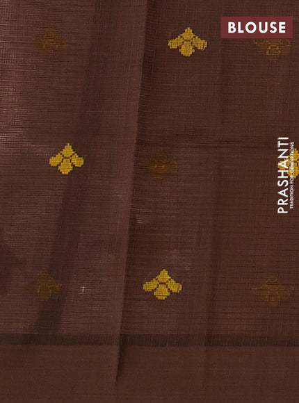 Handloom kota saree pastel brown and brown with floral thread woven buttas and simple border