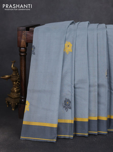 Handloom kota saree grey and dark grey with floral thread woven buttas and rettapet border
