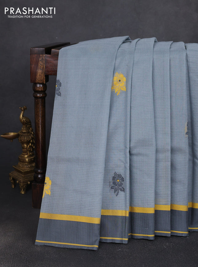 Handloom kota saree grey and dark grey with floral thread woven buttas and rettapet border