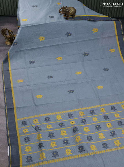 Handloom kota saree grey and dark grey with floral thread woven buttas and rettapet border