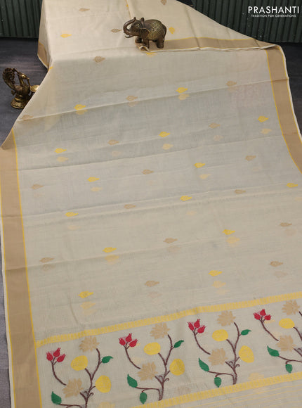 Handloom kota saree cream and beige with thread woven buttas and rettapet border