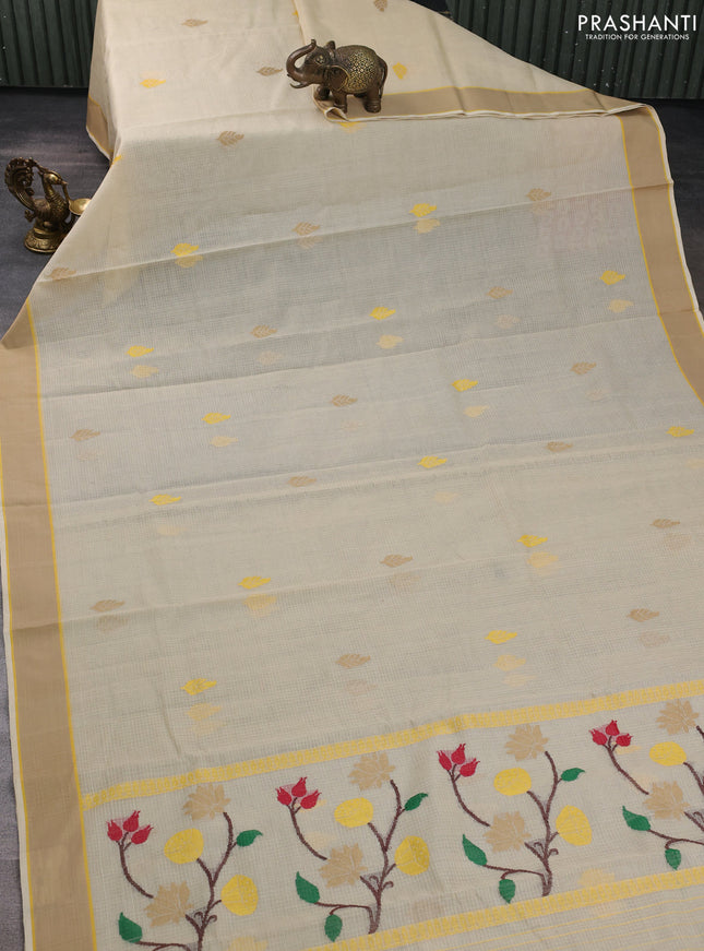 Handloom kota saree cream and beige with thread woven buttas and rettapet border