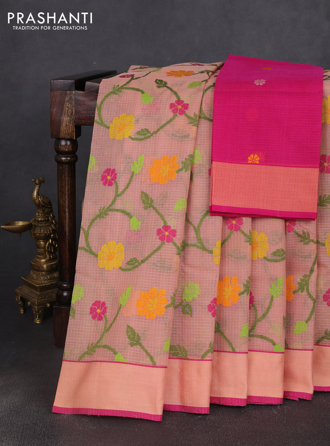 Handloom kota saree dark peach and pink with thread woven buttas and rettapet border