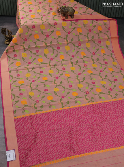 Handloom kota saree dark peach and pink with thread woven buttas and rettapet border