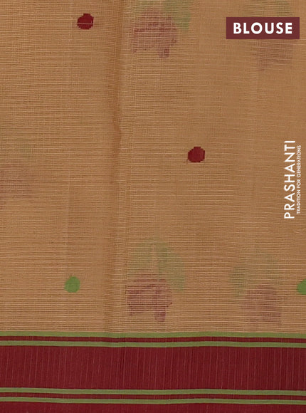 Handloom kota saree sandal and maroon with floral thread woven buttas and rettapet border