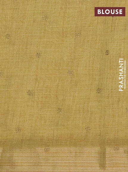 Linen cotton saree mustard yellow and maroon with embroidery buttas and embroidery zari border