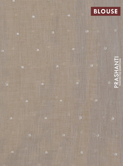 Linen cotton saree cream and maroon with embroidery buttas and embroidery zari border