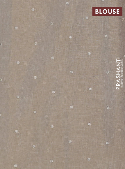 Linen cotton saree cream and dark mustard with embroidery buttas and embroidery zari border