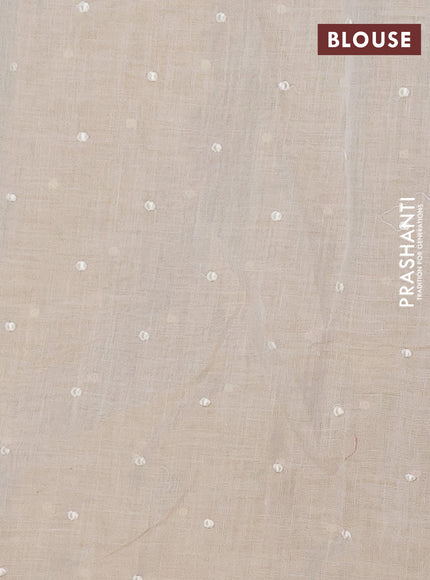 Linen cotton saree cream and mustard yellow with embroidery buttas and embroidery zari border