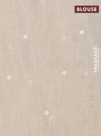 Linen cotton saree cream and mustard yellow with embroidery buttas and embroidery work zari border