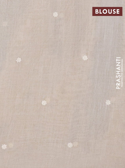 Linen cotton saree cream and maroon with embroidery buttas and embroidery work zari border