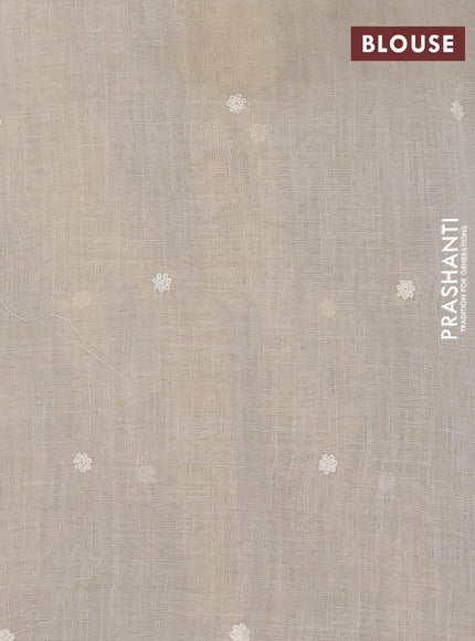 Linen cotton saree cream and peach pink with embroidery buttas and embroidery work zari border