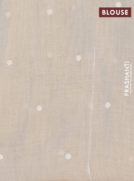 Linen cotton saree cream and grey with embroidery buttas and embroidery work zari border