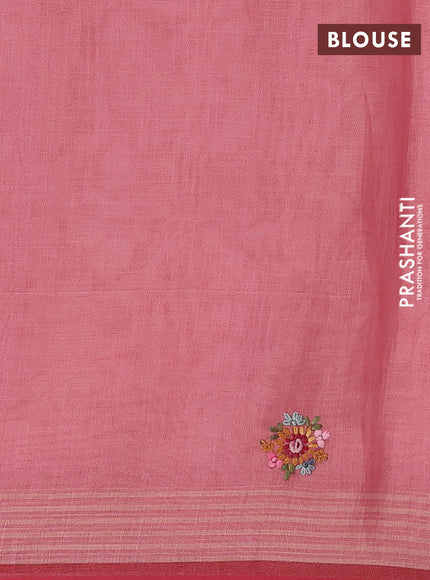 Linen cotton saree light pink with embroidery buttas and zari woven border