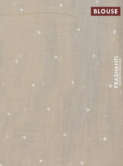 Linen cotton saree cream and pink with embroidery buttas and embroidery border