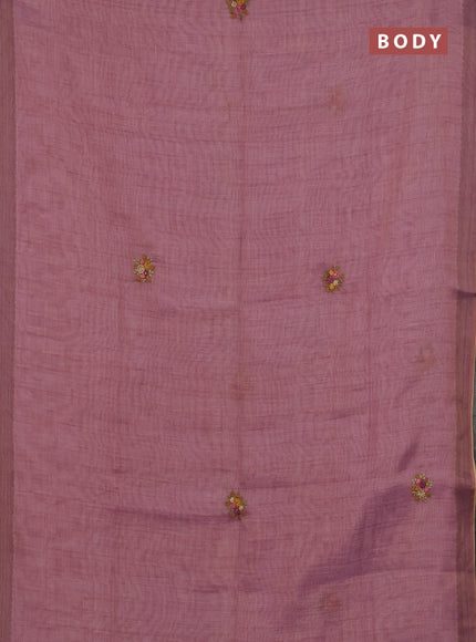 Linen cotton saree light pink with embroidery buttas and zari woven border