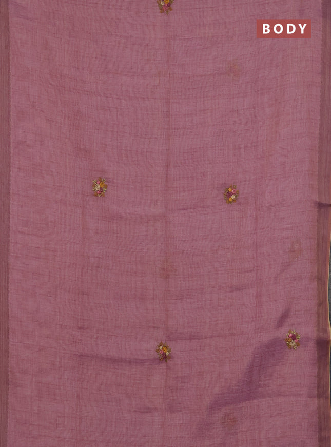 Linen cotton saree light pink with embroidery buttas and zari woven border
