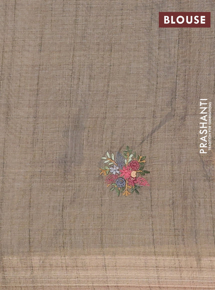 Linen cotton saree grey and maroon with embroidery buttas and zari woven border