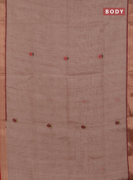 Linen cotton saree red shade and red with embroidery buttas and zari woven border